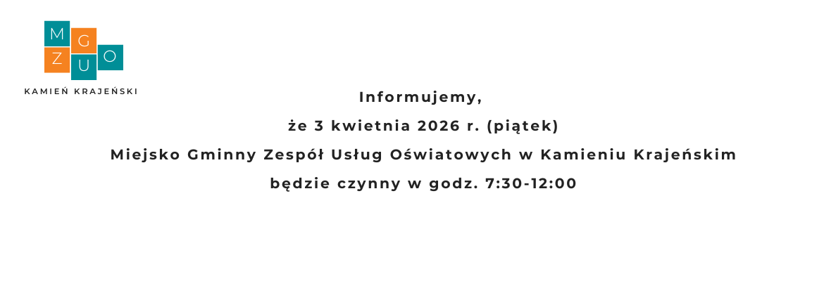 Informacja o skróceniu czasu pracy w dniu 3.04.2026 r.